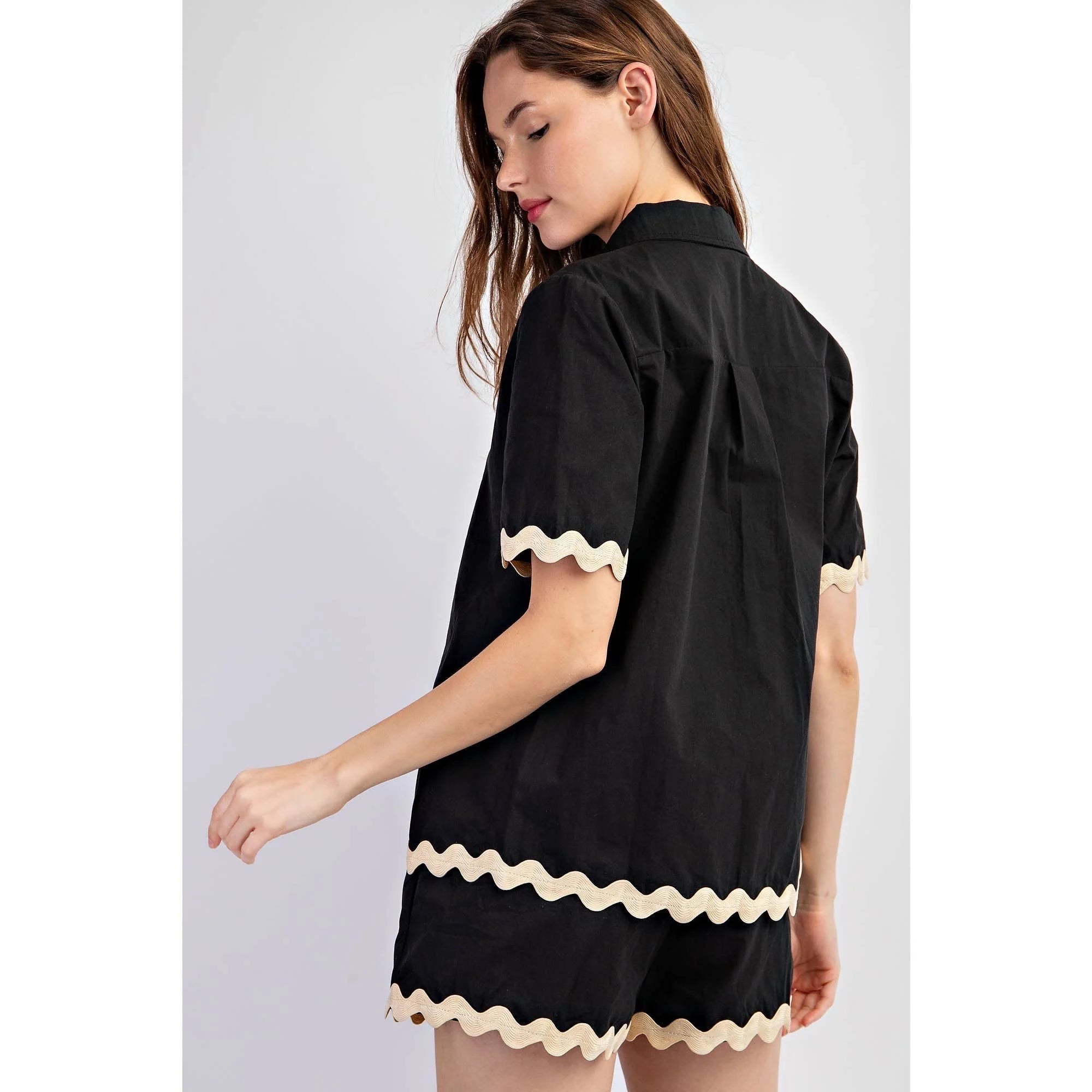 Scalloped Wave Trim Two - Piece Summer Shorts Set - Bella Blossom Boutique