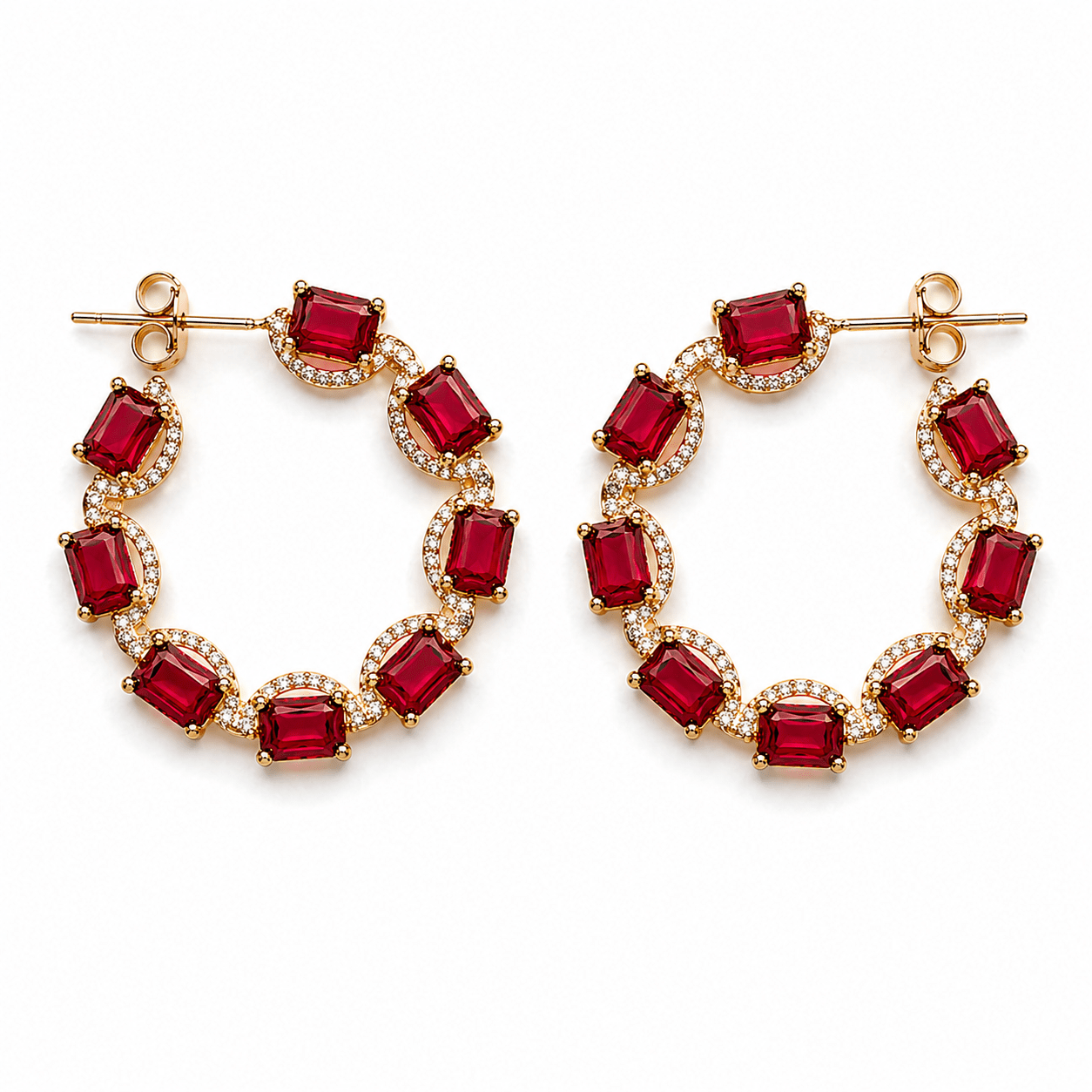Scarlet Elegance: Red & Gold Crystal Statement Stud Earrings - Bella Blossom Boutique