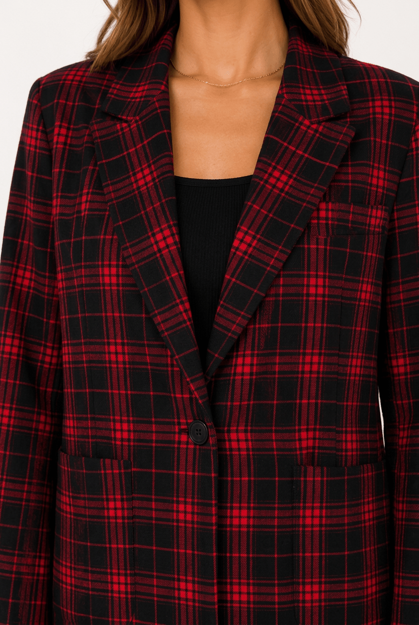 Scarlet Tartan Festive Tailored Blazer - Bella Blossom Boutique
