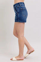Sculpt & Style High - Rise Double - Button Denim Shorts - Bella Blossom Boutique