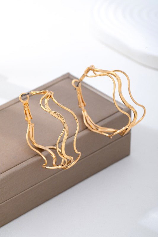 Sculptural Fluid Wave Gold Hoop Earrings - Bella Blossom Boutique