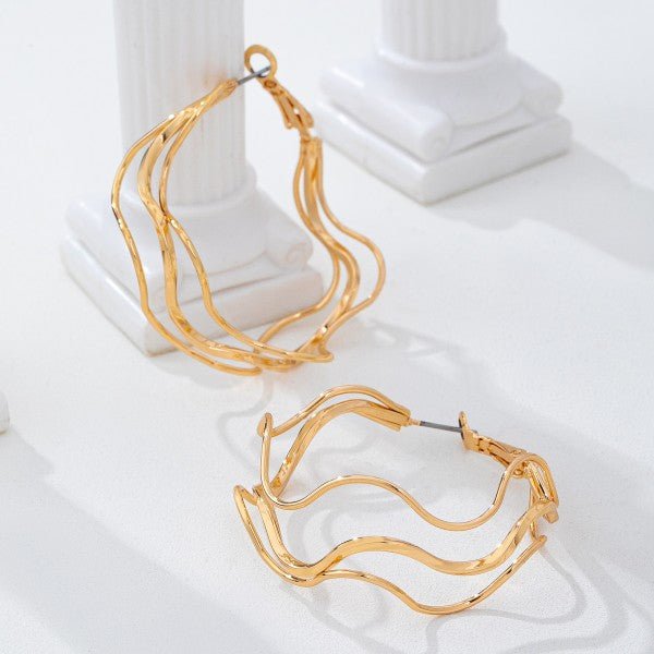 Sculptural Fluid Wave Gold Hoop Earrings - Bella Blossom Boutique
