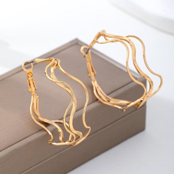 Sculptural Fluid Wave Gold Hoop Earrings - Bella Blossom Boutique