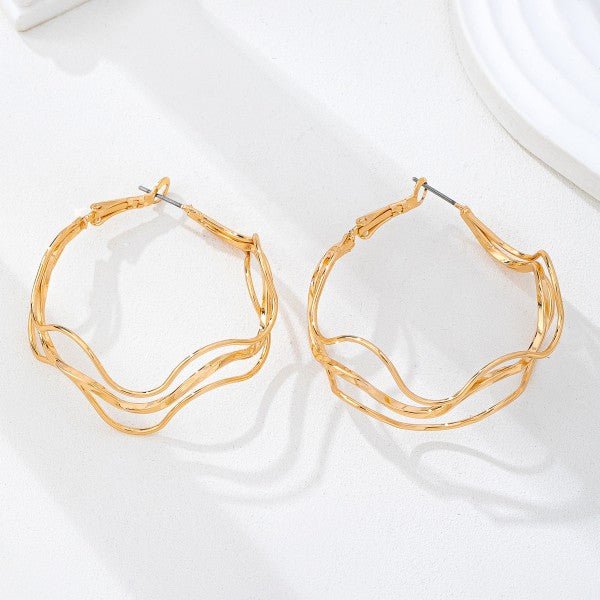 Sculptural Fluid Wave Gold Hoop Earrings - Bella Blossom Boutique
