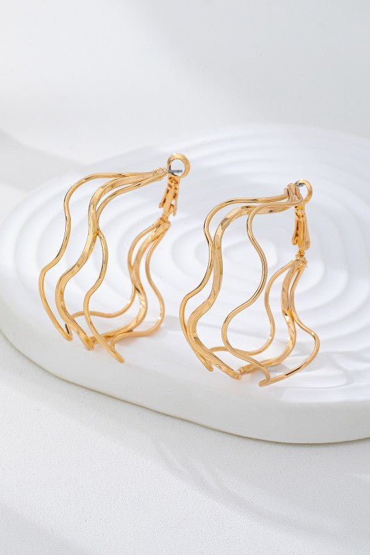 Sculptural Fluid Wave Gold Hoop Earrings - Bella Blossom Boutique