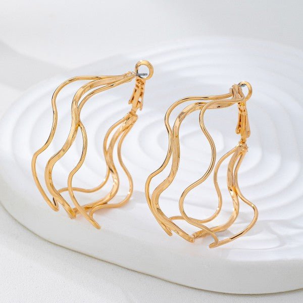 Sculptural Fluid Wave Gold Hoop Earrings - Bella Blossom Boutique