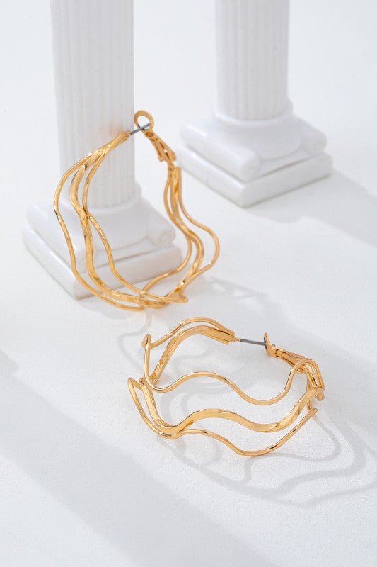 Sculptural Fluid Wave Gold Hoop Earrings - Bella Blossom Boutique
