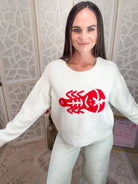 Sea of Lobsters Nautical Knit Sweater – Breathable Cotton-Blend - Bella Blossom Boutique