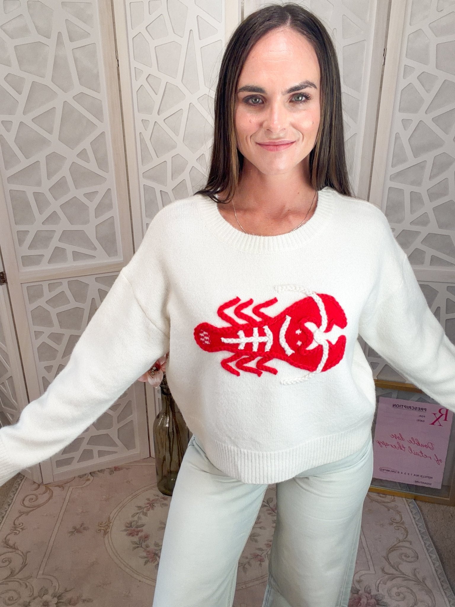 Sea of Lobsters Nautical Knit Sweater – Breathable Cotton-Blend - Bella Blossom Boutique