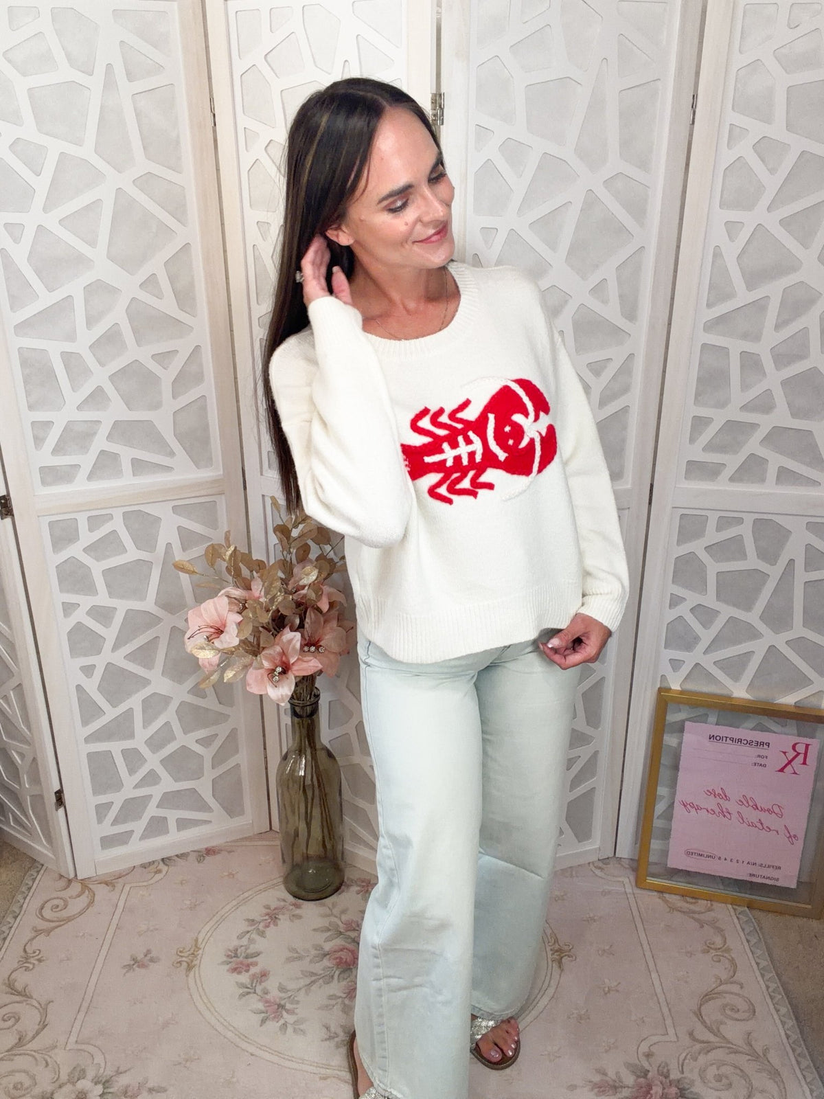 Sea of Lobsters Nautical Knit Sweater – Breathable Cotton-Blend - Bella Blossom Boutique