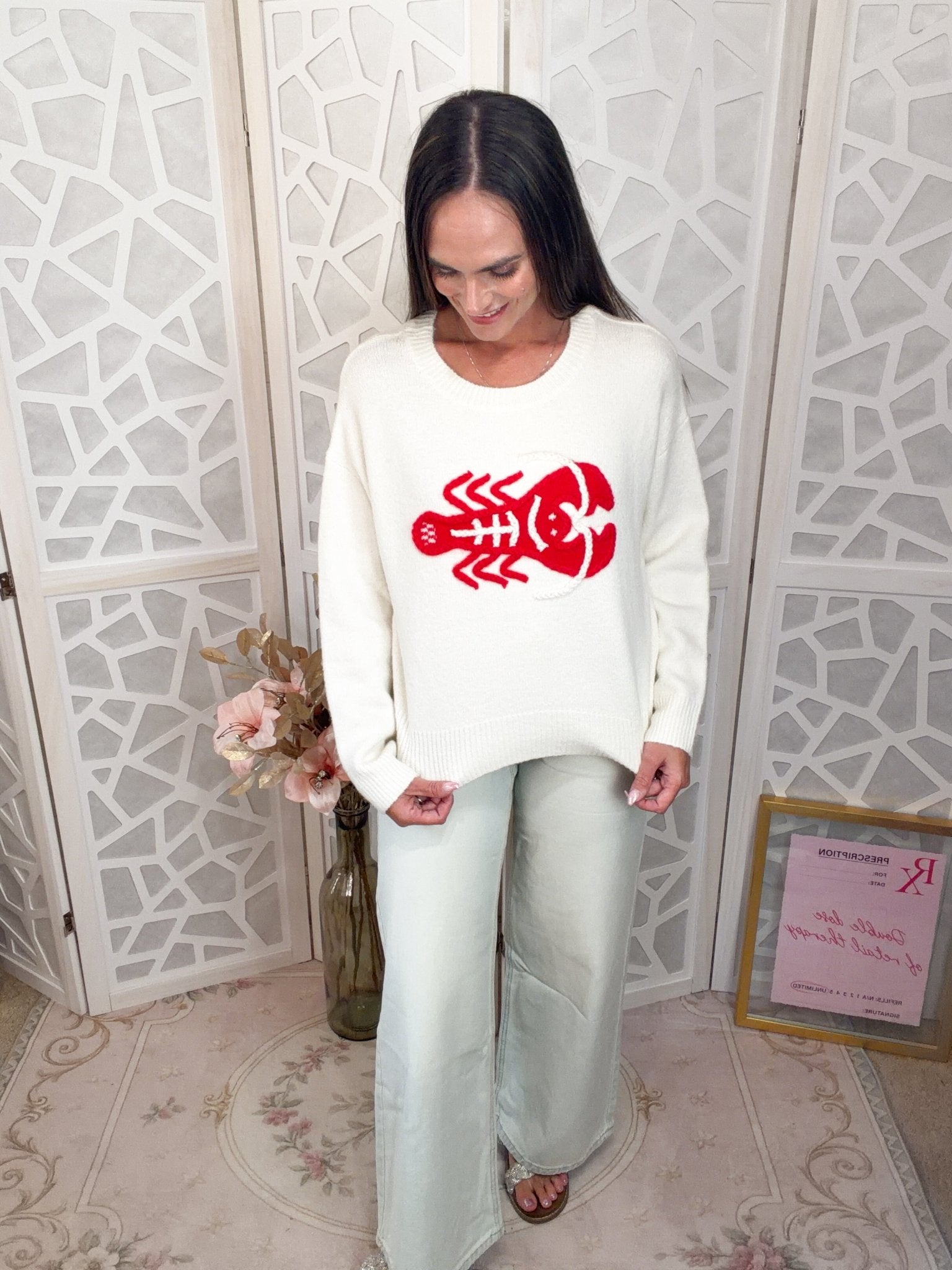 Sea of Lobsters Nautical Knit Sweater – Breathable Cotton-Blend - Bella Blossom Boutique