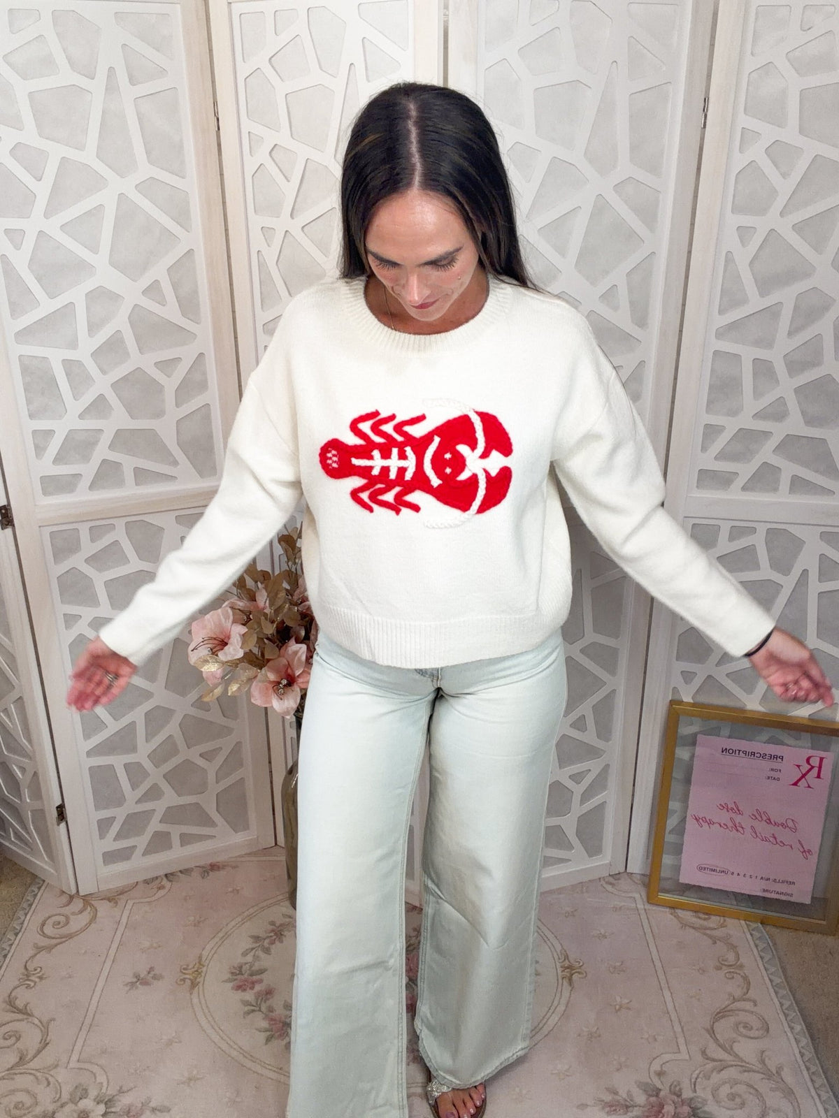 Sea of Lobsters Nautical Knit Sweater – Breathable Cotton-Blend - Bella Blossom Boutique