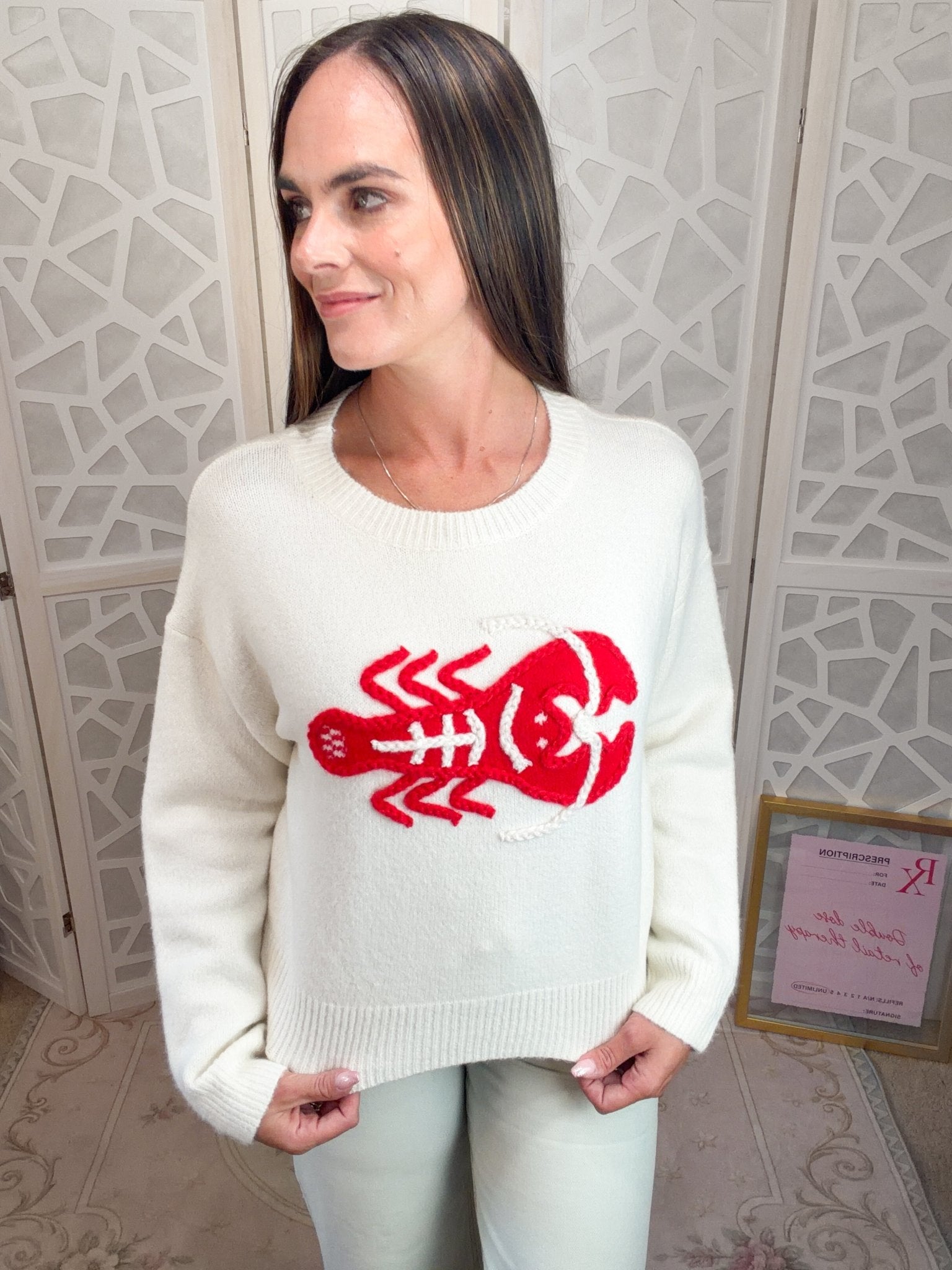Sea of Lobsters Nautical Knit Sweater – Breathable Cotton-Blend - Bella Blossom Boutique