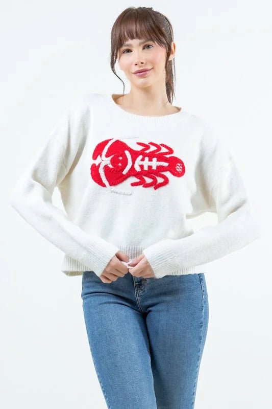 Sea of Lobsters Nautical Knit Sweater – Breathable Cotton - Blend Beachwear - Bella Blossom Boutique