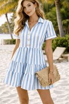 Seashell Button Coastal Striped Sundress - Bella Blossom Boutique