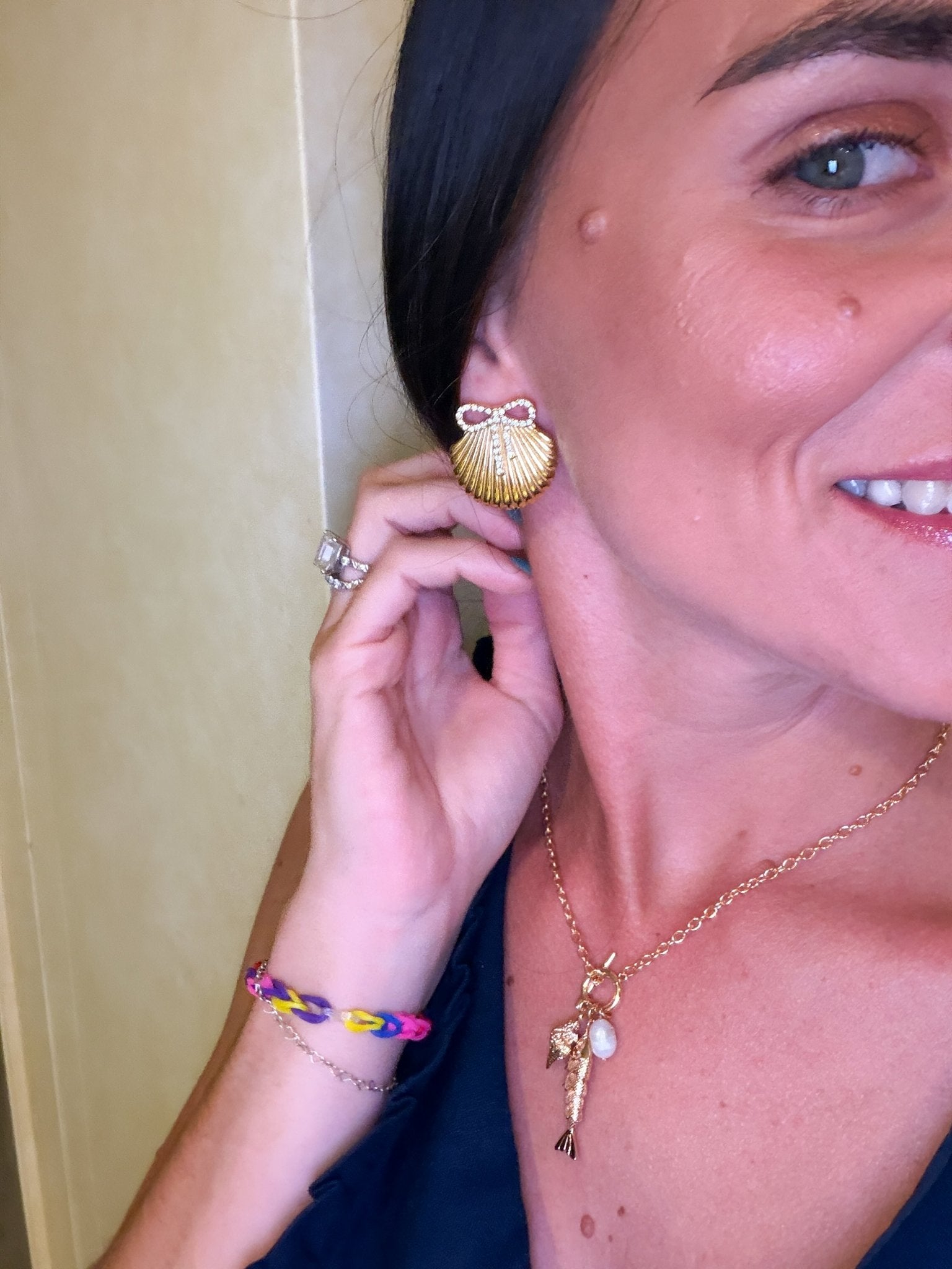 Seaside Sparkle Shell & Bow Earrings – Coastal Chic Jewelry - Bella Blossom Boutique