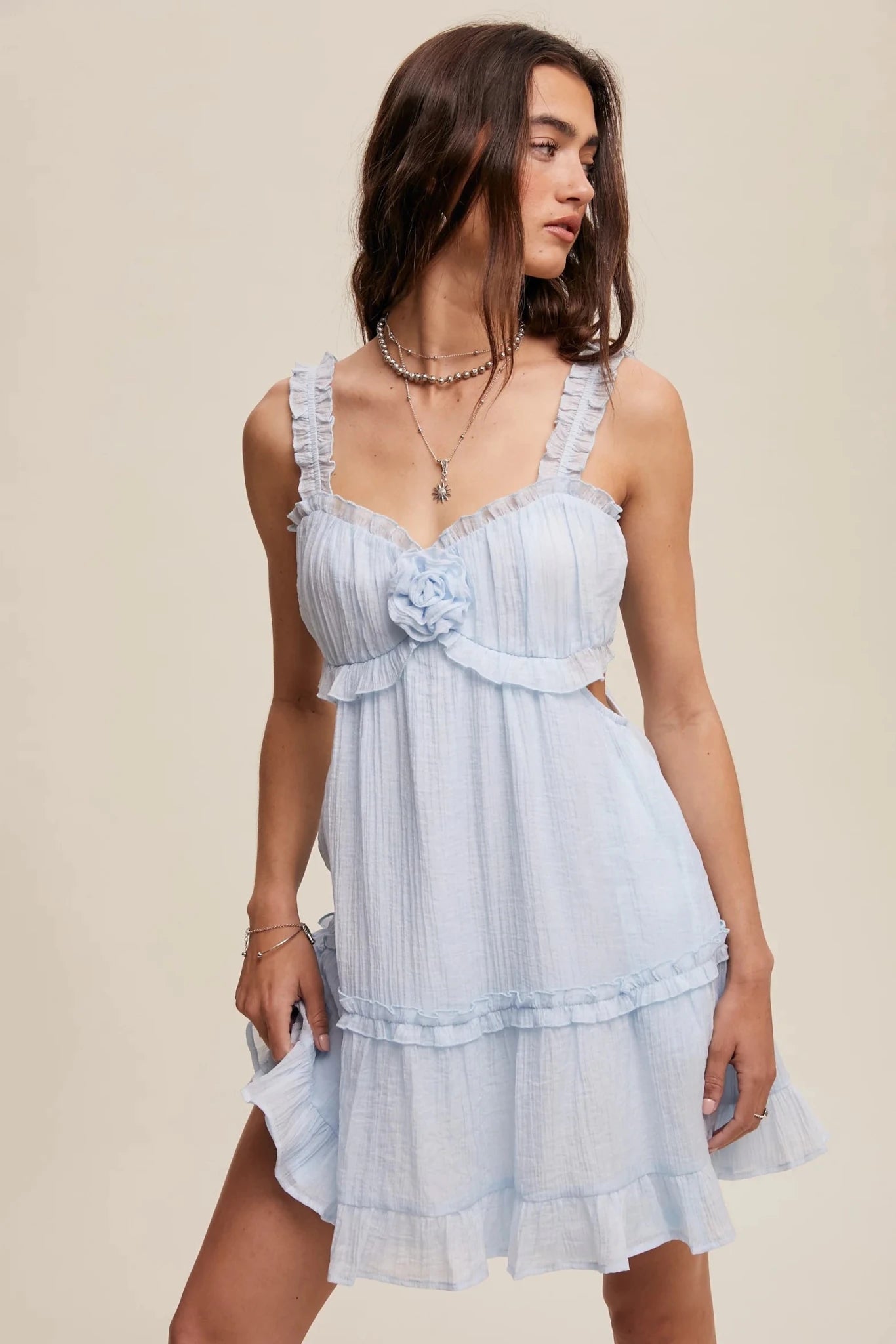Seraphina Ruffled Bloom Cut - Out Mini Dress - Bella Blossom Boutique