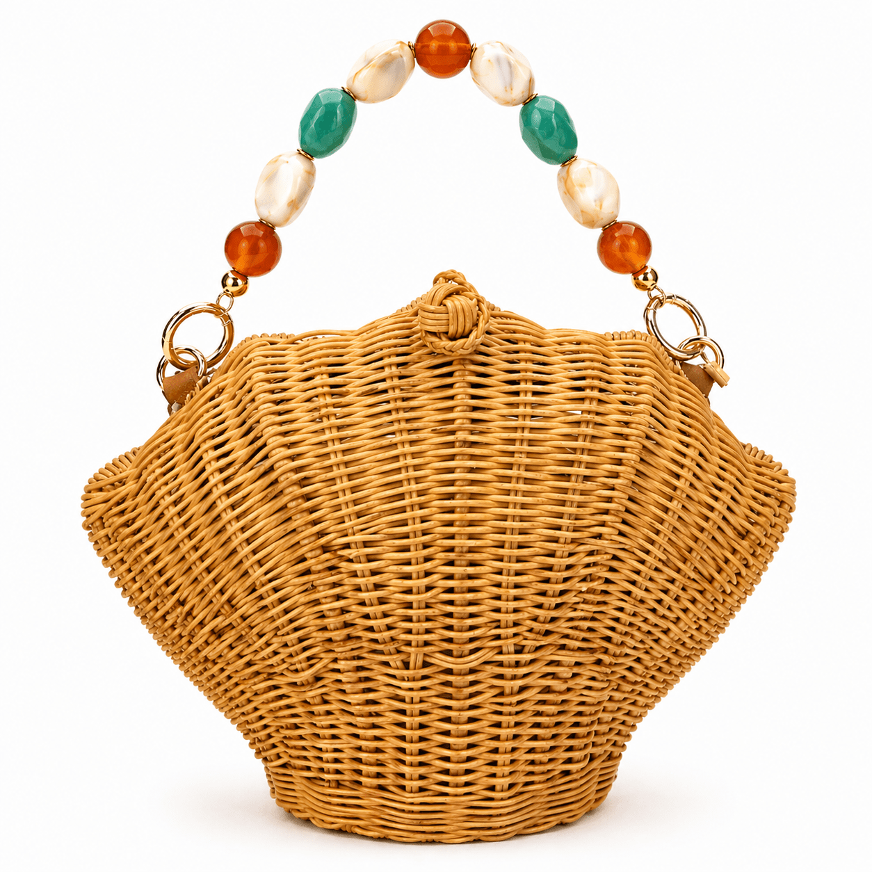 Shelie Gems Shell - Shaped Rattan Crossbody Bag with Gemstone Handle - Bella Blossom Boutique