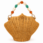 Shelie Gems Shell - Shaped Rattan Crossbody Bag with Gemstone Handle - Bella Blossom Boutique