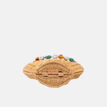 Shelie Gems Shell - Shaped Rattan Crossbody Bag with Gemstone Handle - Bella Blossom Boutique