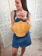 Shelie Gems Shell - Shaped Rattan Crossbody Bag with Gemstone Handle - Bella Blossom Boutique