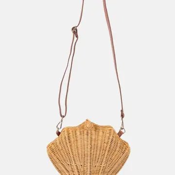 Shelie Gems Shell - Shaped Rattan Crossbody Bag with Gemstone Handle - Bella Blossom Boutique