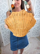 Shelie Gems Shell - Shaped Rattan Crossbody Bag with Gemstone Handle - Bella Blossom Boutique