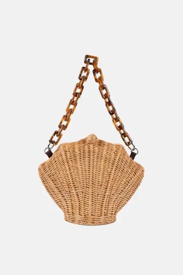 Shelie Shell Rattan Crossbody Bag – Chic Tortoise Handle Wicker Purse - Bella Blossom Boutique