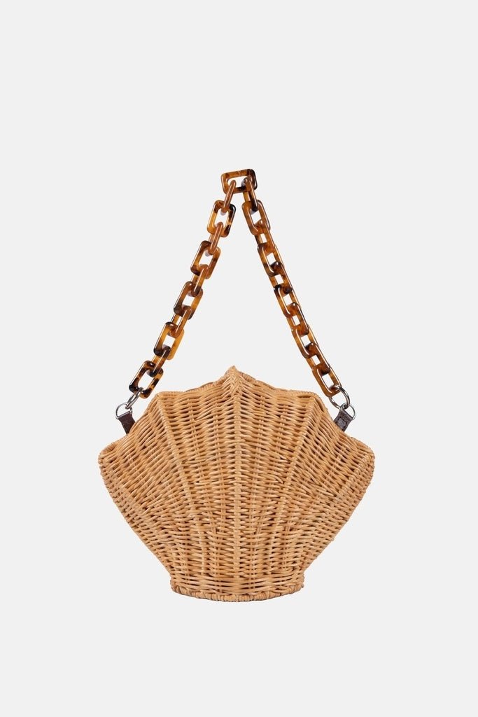 Shelie Shell Rattan Crossbody Bag – Chic Tortoise Handle Wicker Purse - Bella Blossom Boutique