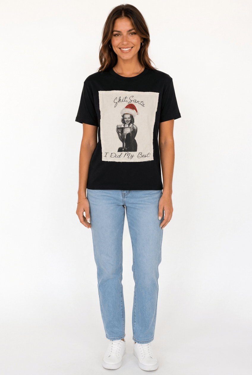 "Shit Santa, I Did My Best" Funny Vintage Christmas Tee - Bella Blossom Boutique
