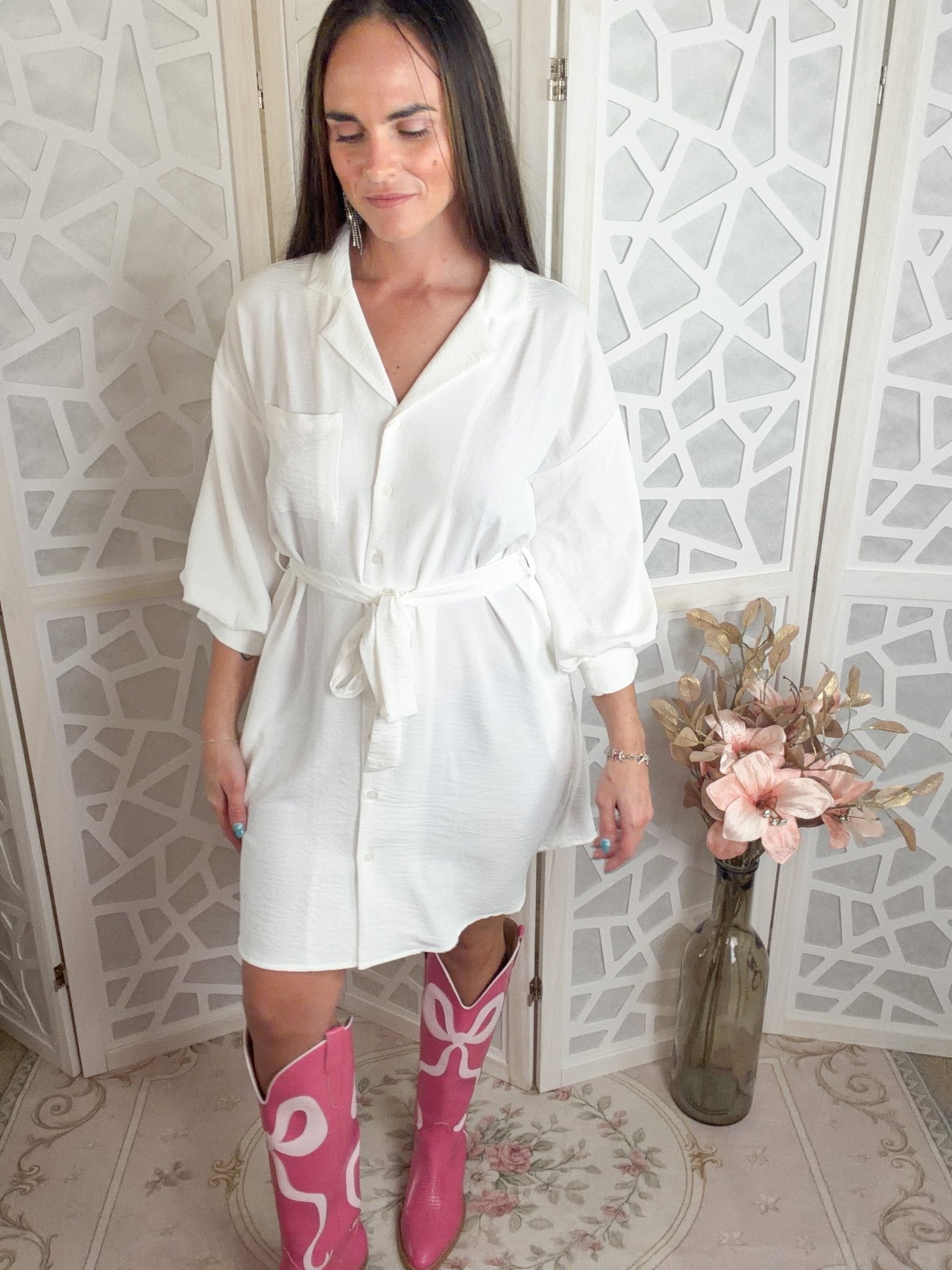 Sienna Belted Shirt Dress – Versatile Button - Down with Pockets - Bella Blossom Boutique