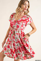 Sienna Floral Adjustable Waist Kimono Dress with Pockets - Bella Blossom Boutique