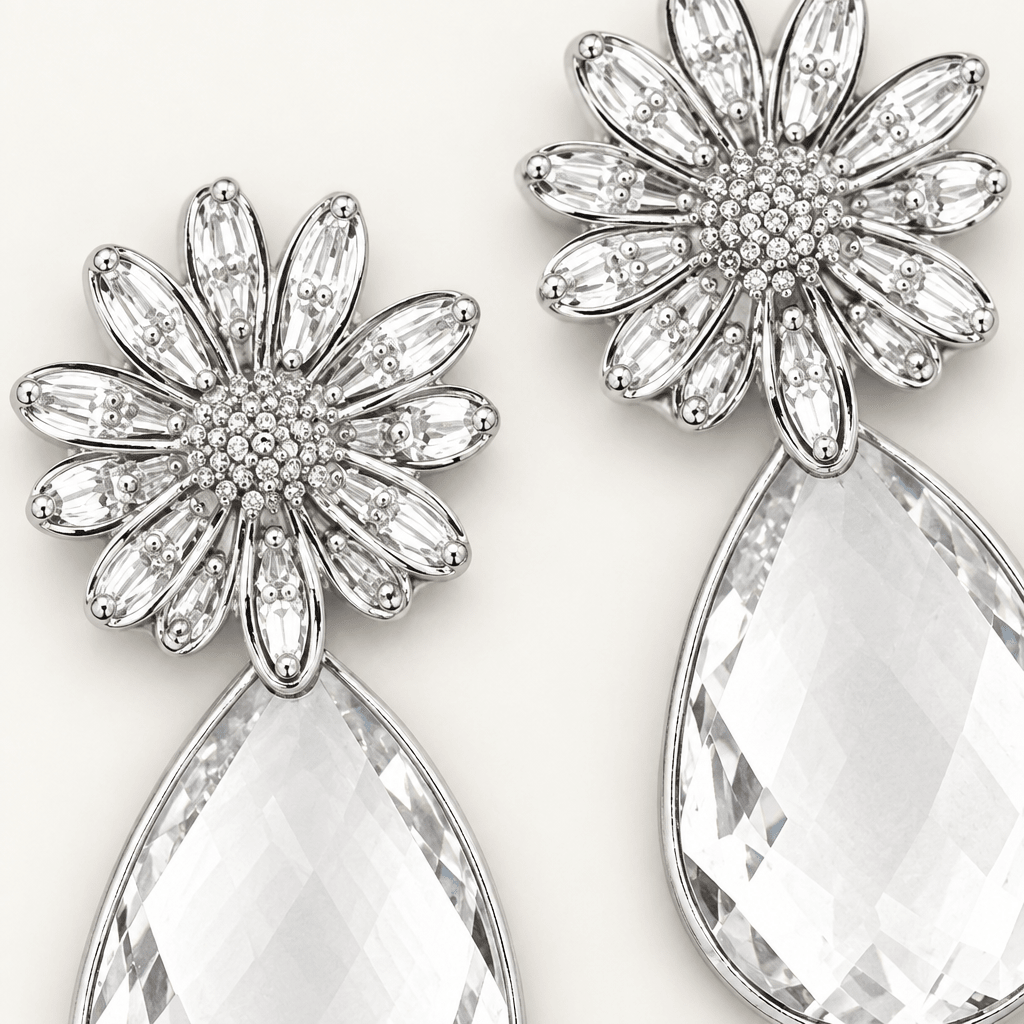 Silver Flower Teardrop Earrings - Bella Blossom Boutique