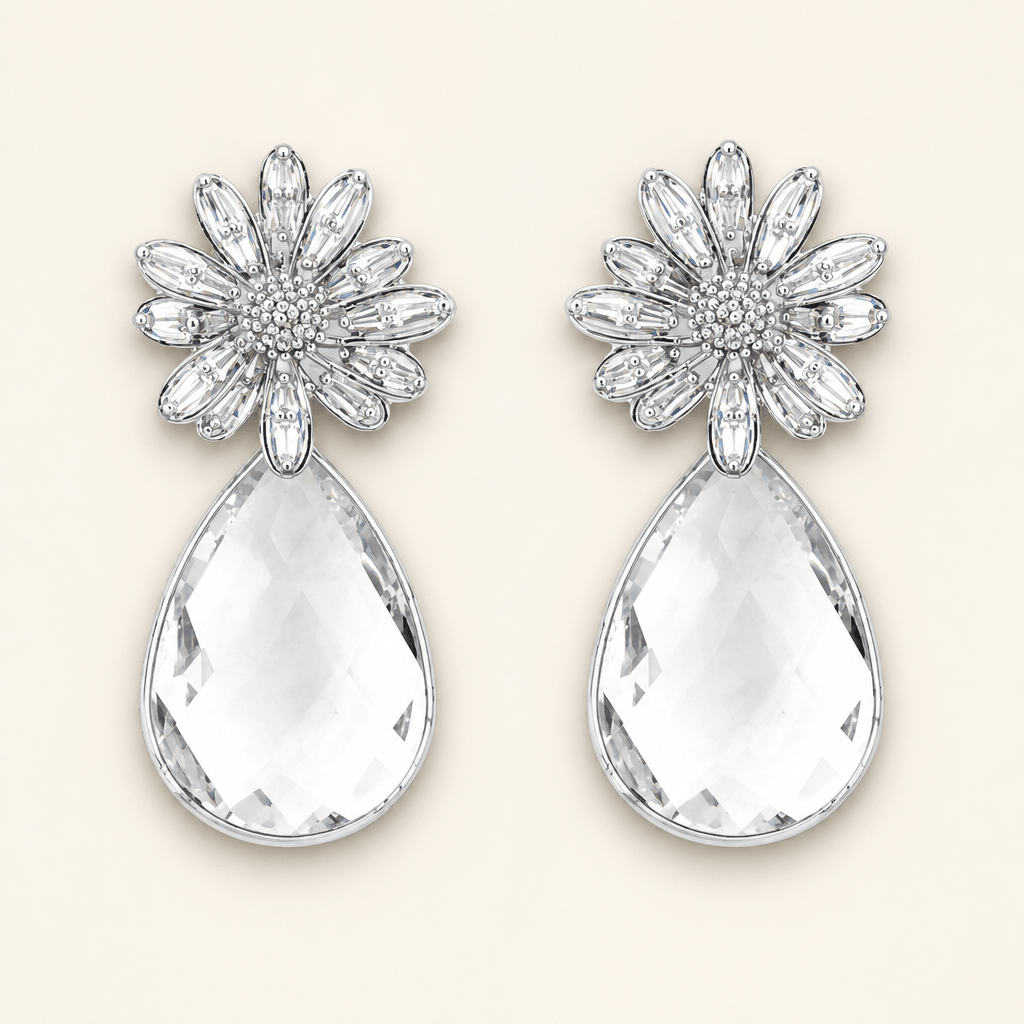 Silver Flower Teardrop Earrings - Bella Blossom Boutique