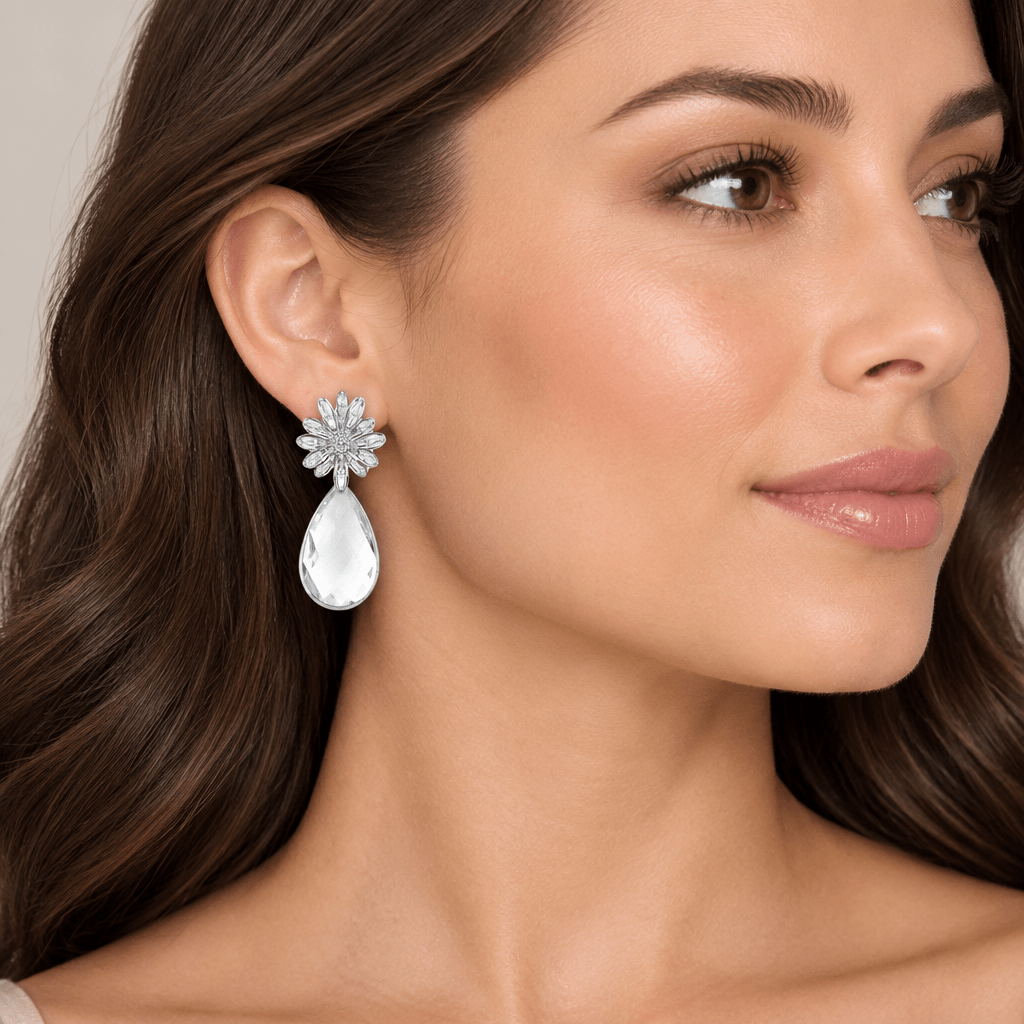 Silver Flower Teardrop Earrings - Bella Blossom Boutique