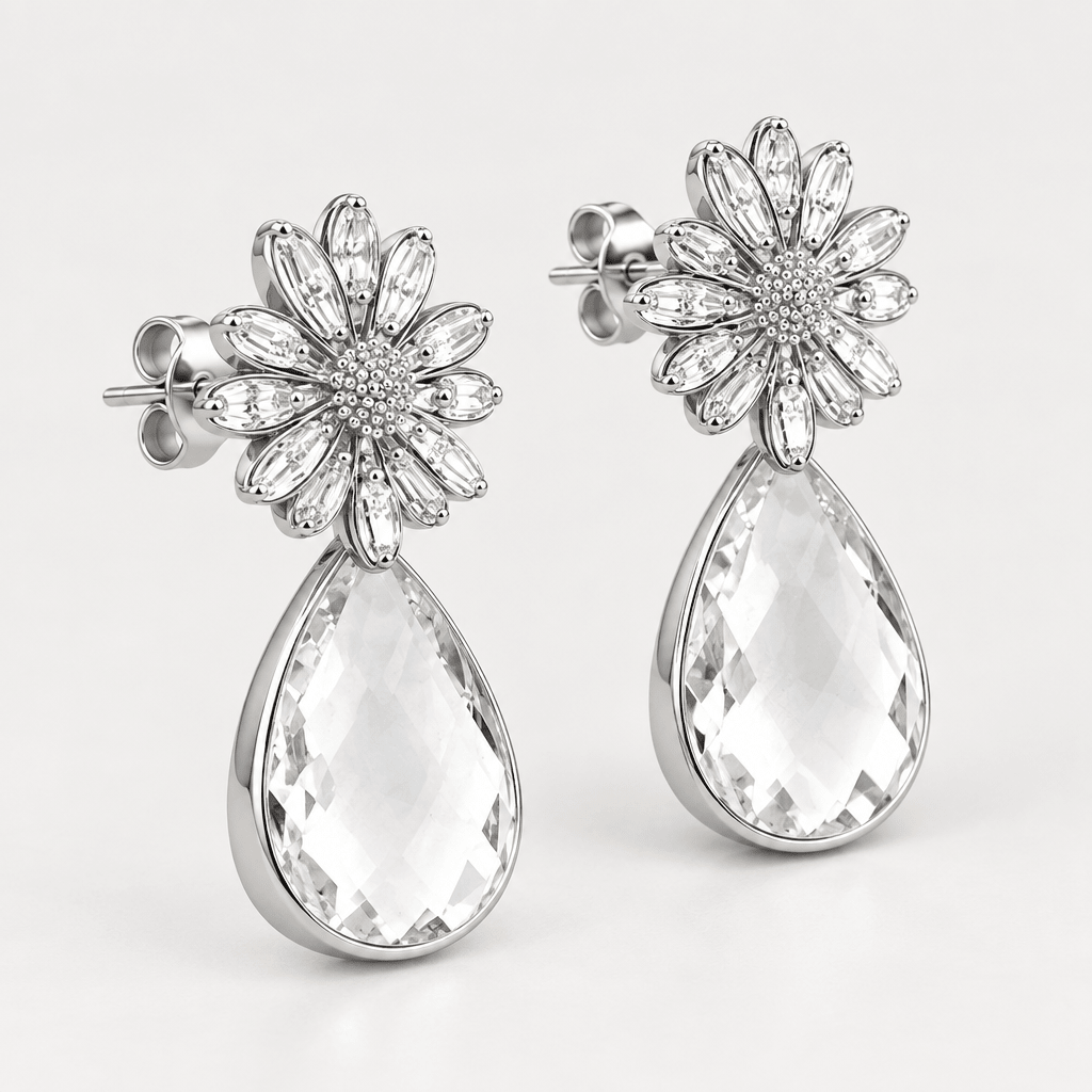 Silver Flower Teardrop Earrings - Bella Blossom Boutique
