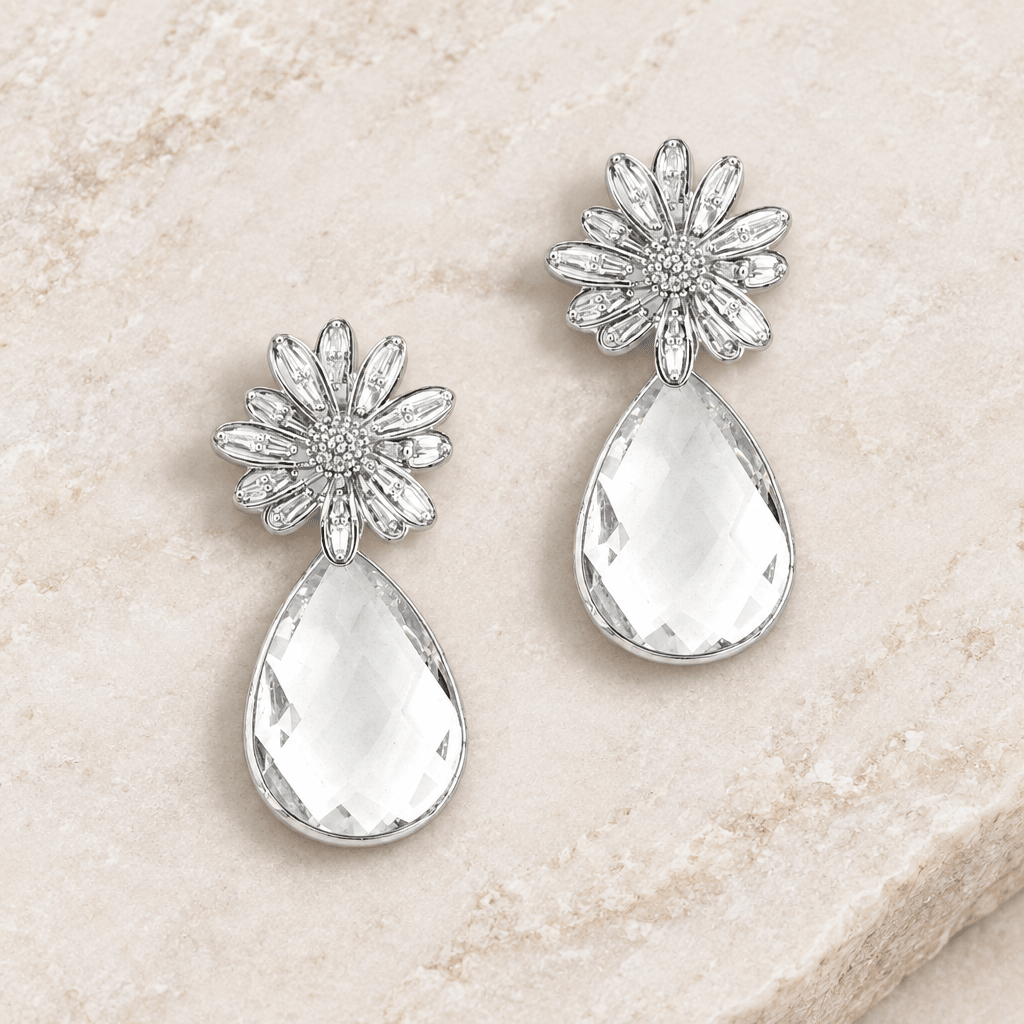 Silver Flower Teardrop Earrings - Bella Blossom Boutique