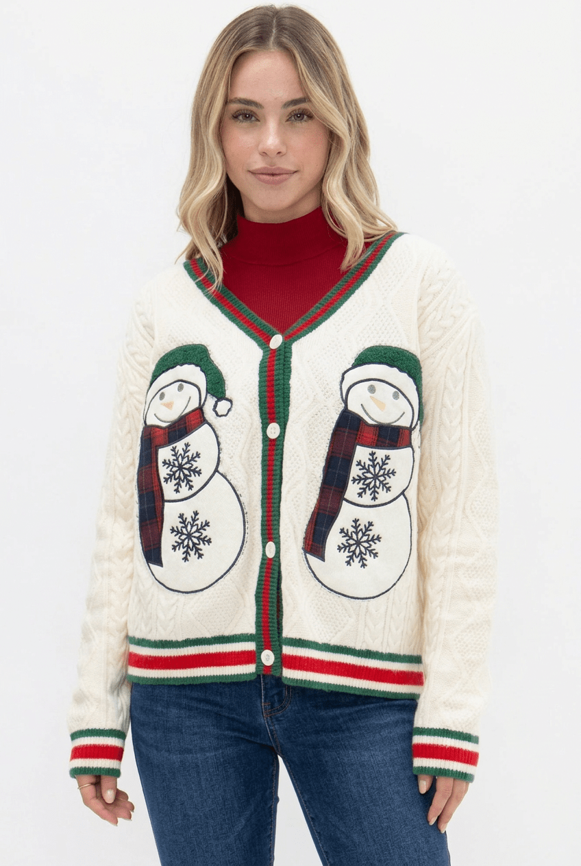 Snowman Patch Cardigan - Bella Blossom Boutique