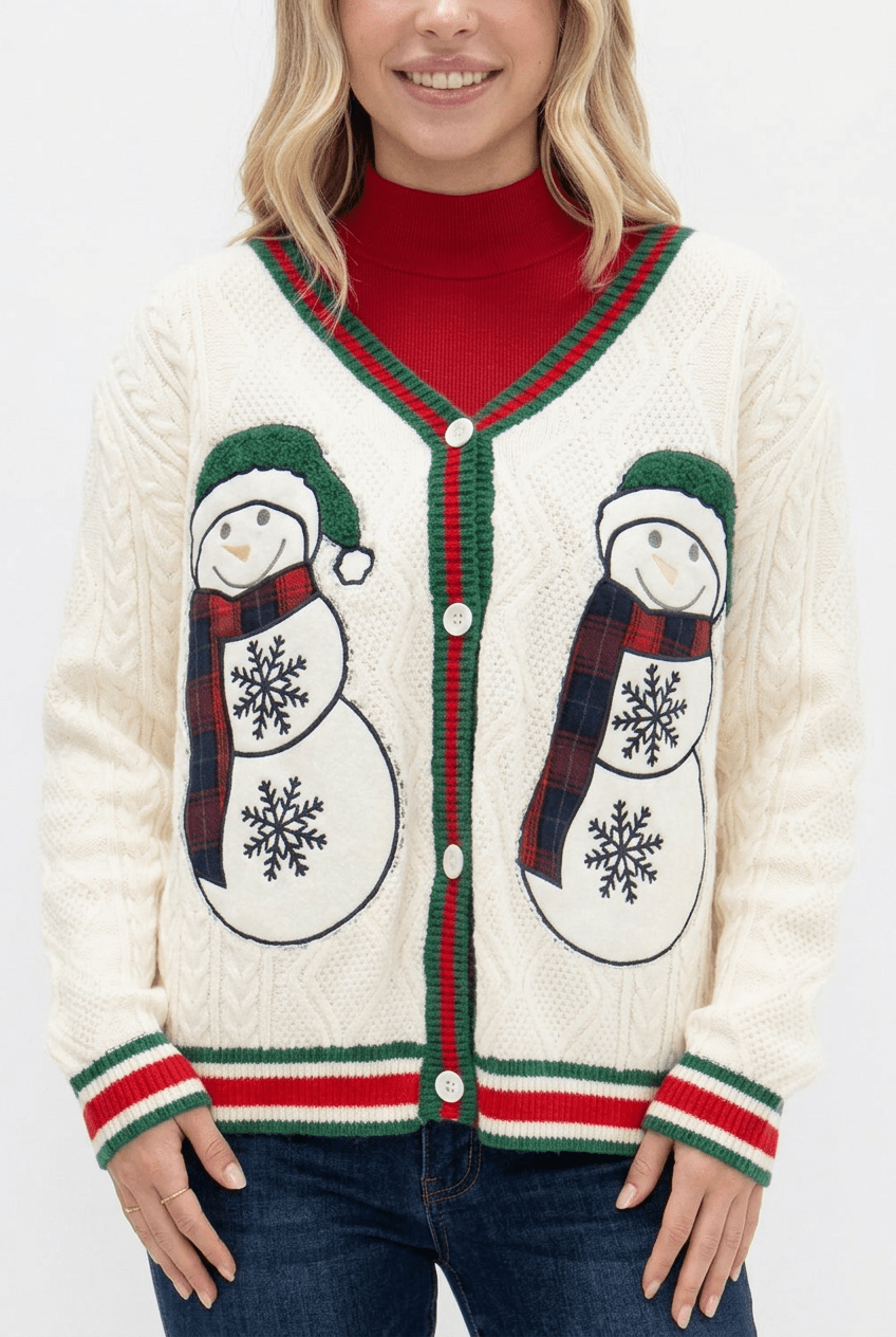 Snowman Patch Cardigan - Bella Blossom Boutique