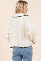 Sophia Contrast Stitch Chunky Knit Cardigan - Bella Blossom Boutique