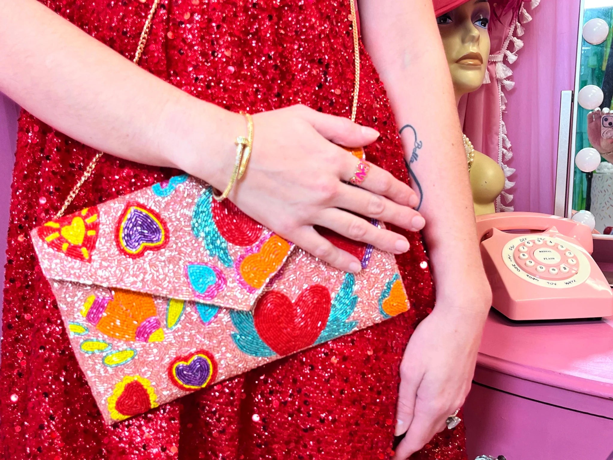 Sparkle & Shine Beaded Heart Clutch – Chic Hand - Beaded Evening Ba - Bella Blossom Boutique