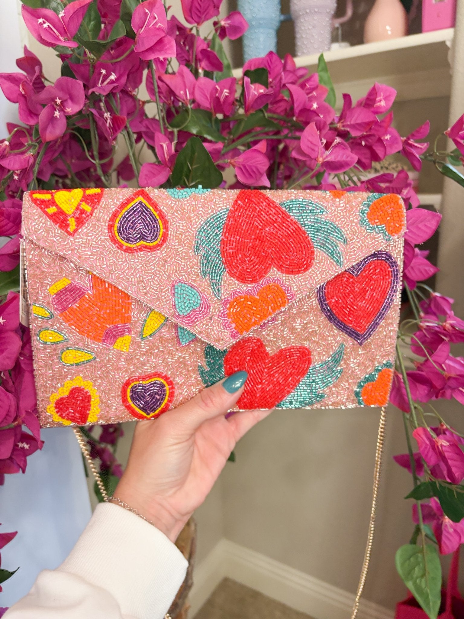 Sparkle & Shine Beaded Heart Clutch – Chic Hand - Beaded Evening Ba - Bella Blossom Boutique