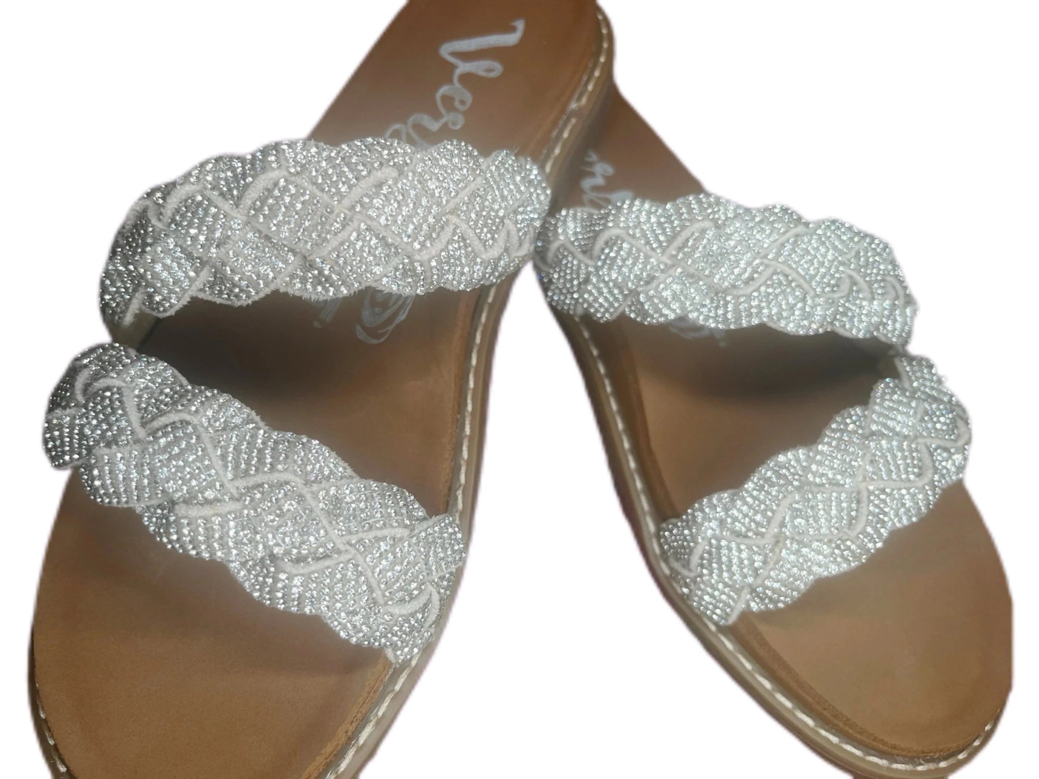 Sparkle & Shine: Braided Rhinestone Flat Sandals for Women - Bella Blossom Boutique