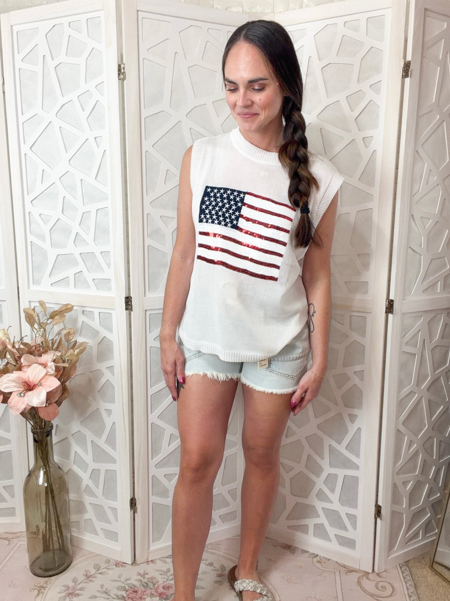 Sparkle & Stripes: Sequin American Flag Knit Top - Bella Blossom Boutique