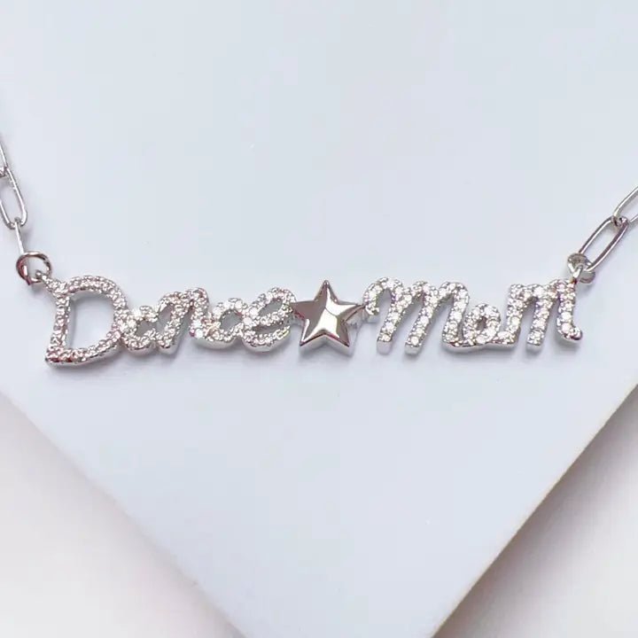 Sparkling "Dance Mom" Pavé Script Necklace – Silver Star Edition - Bella Blossom Boutique