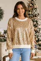 Sparkling Gold Sequin "Merry Christmas" Holiday Party Sweater - Bella Blossom Boutique