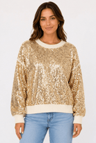Sparkling Gold Sequin "Merry Christmas" Holiday Party Sweater - Bella Blossom Boutique