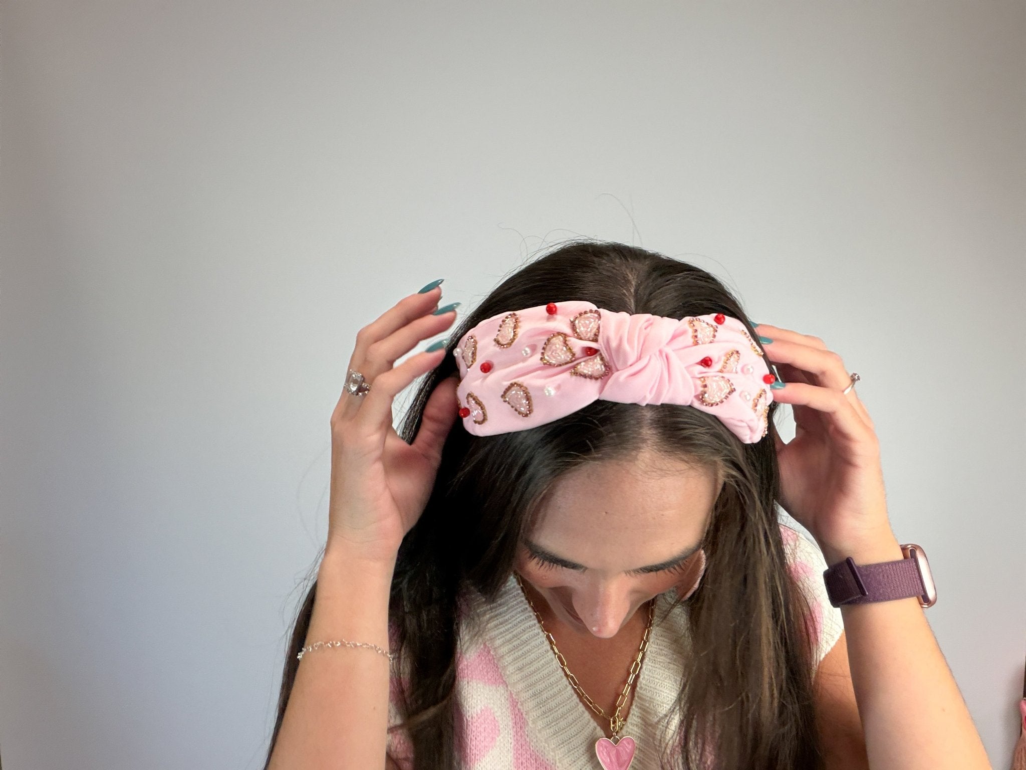 Sparkling Heart Beaded Knotted Headband – Sweet Romantic Hair Accessory - Bella Blossom Boutique