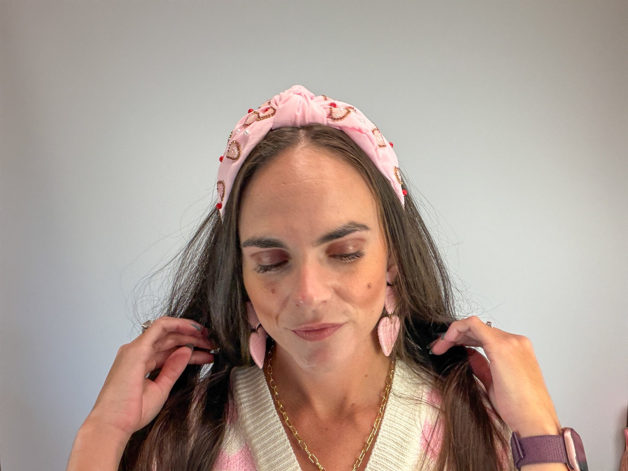 Sparkling Heart Beaded Knotted Headband – Sweet Romantic Hair Accessory - Bella Blossom Boutique