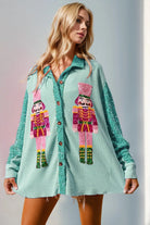 Sparkling Nutcracker Holiday Sequin Shacket - Mint Teal - Bella Blossom Boutique